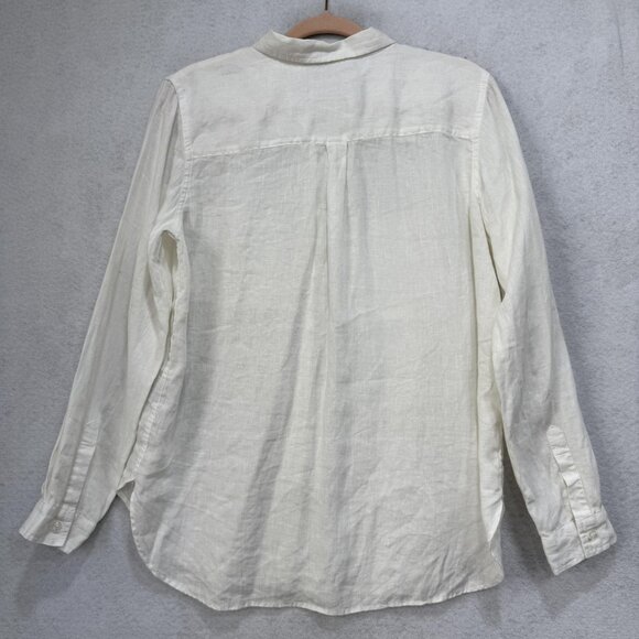 Boden Shirt Women Large White Button Front Long Sleeve 100% Linen Pockets - Picture 8 of 9